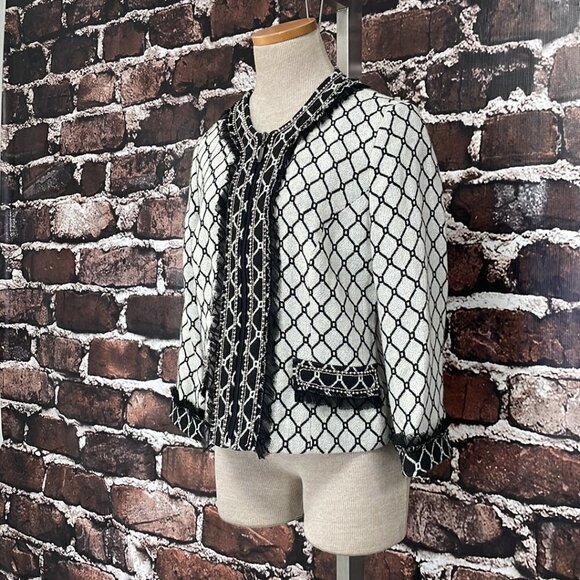 Alberto Makali Jacket NWT Knit Coat Beads Tulle Wool Black Gray Size Small S - Picture 6 of 16